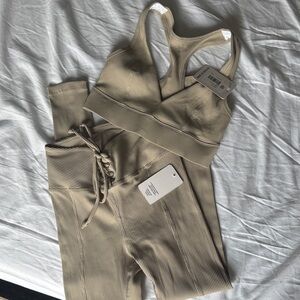 NEW WITH TAGS Year of Ours Tan Ribbed football Activewear Set